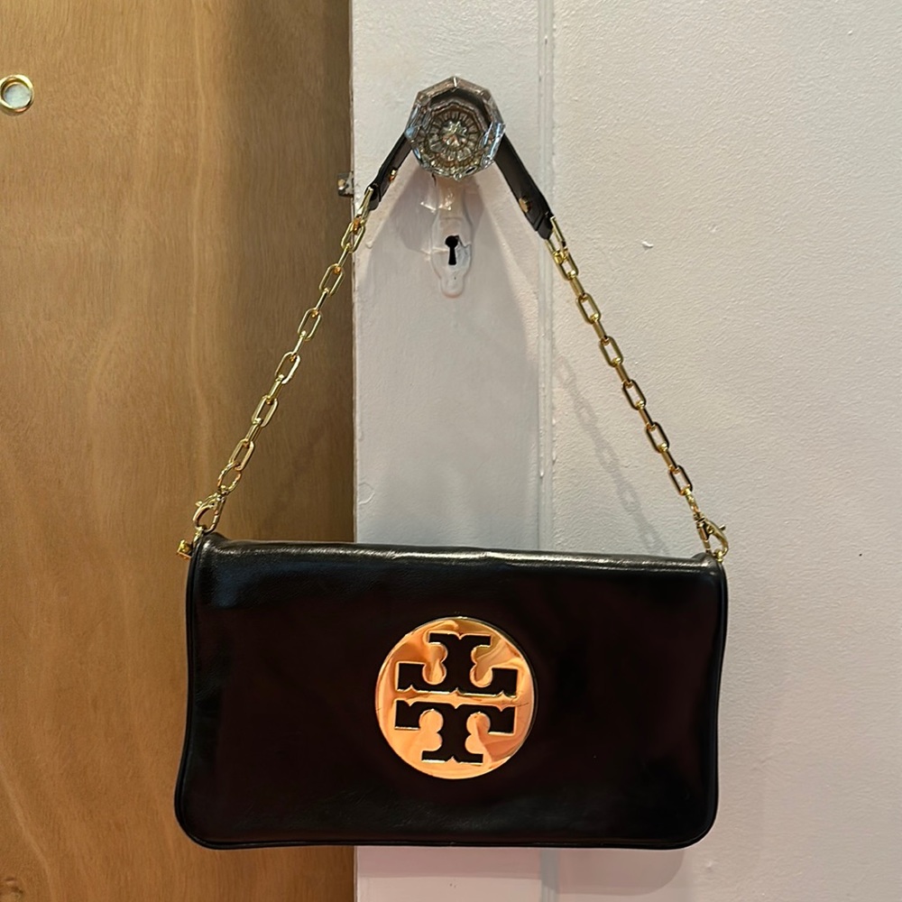 Tory Burch Reva Clutch- Black Leather